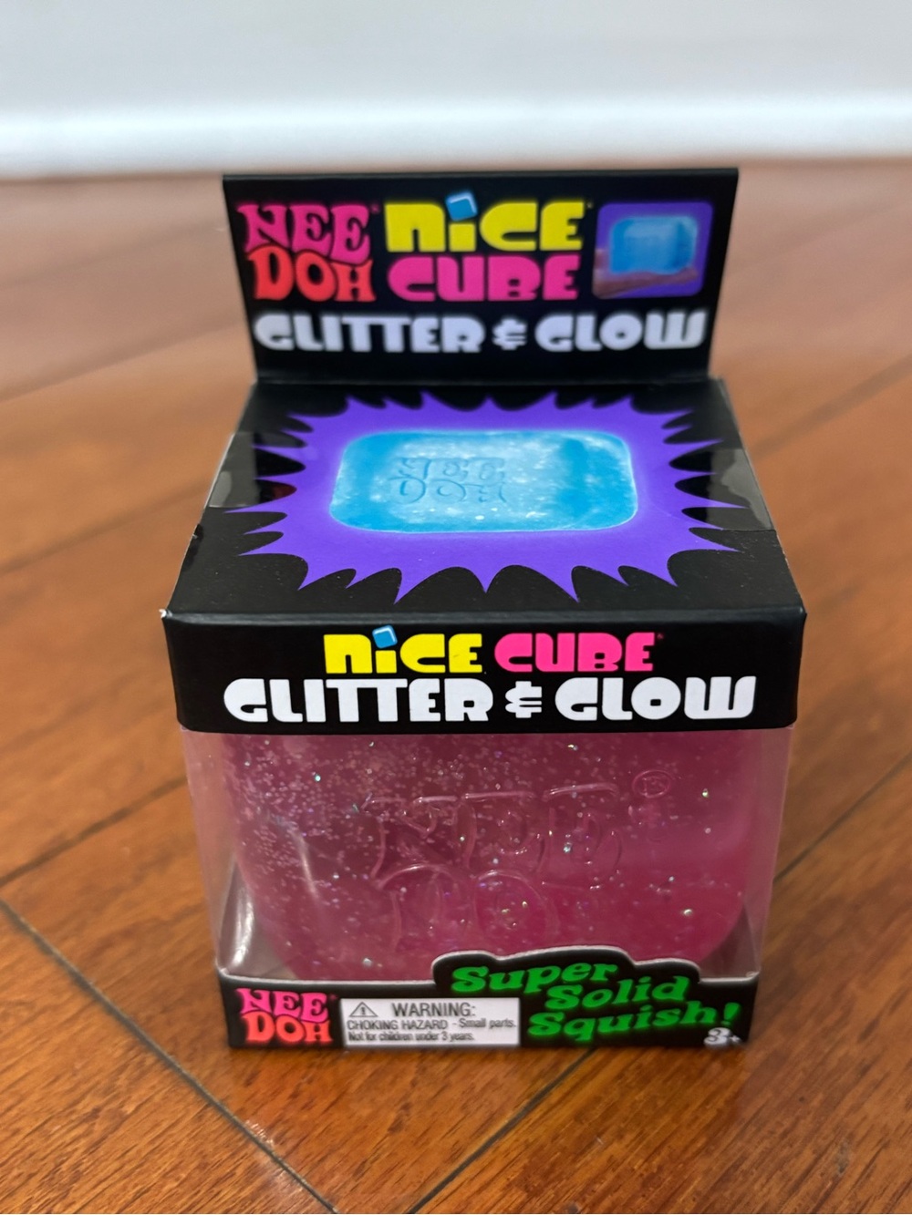 PINK Needoh Nice Cube Glitter & Glow Nee Doh Squishy Glowing Ice Cube Viral